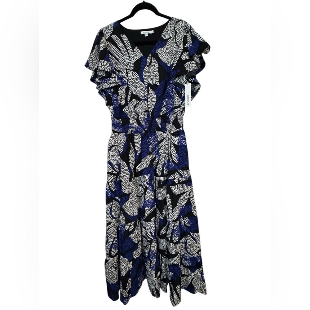 Chico's Floral Flutter Sleeve Maxi V-neck - Picture 3 of 6